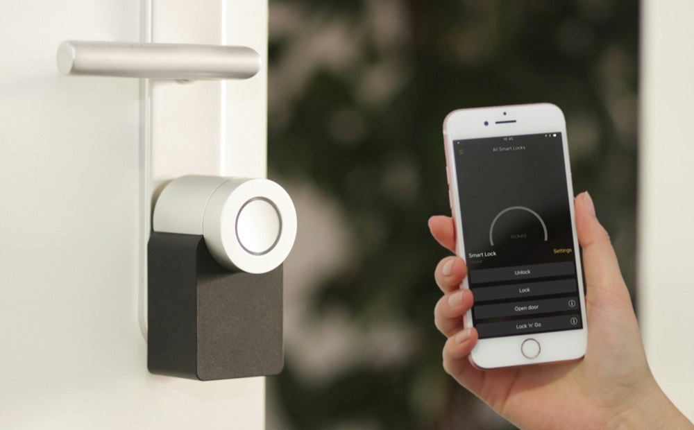 Smart door lock being opened from a phone app